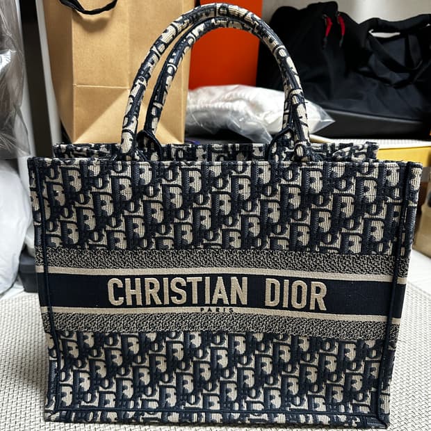 [미디움/새상품급] 디올 오블리크 네이비 토트백 감정서보유