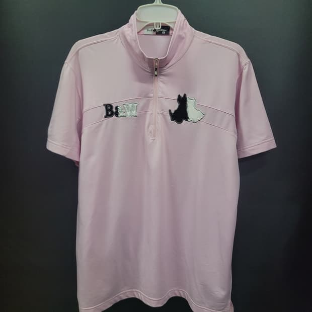 BLACK AND WHITE 블랙앤 화이트 자수로고 반집업 골프 셔츠