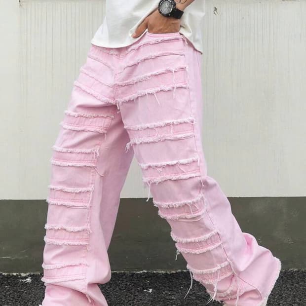 핑크 그런지 데님팬츠