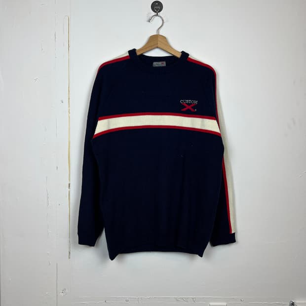 CUSTOM X 네이비 스트라이프 니트 L