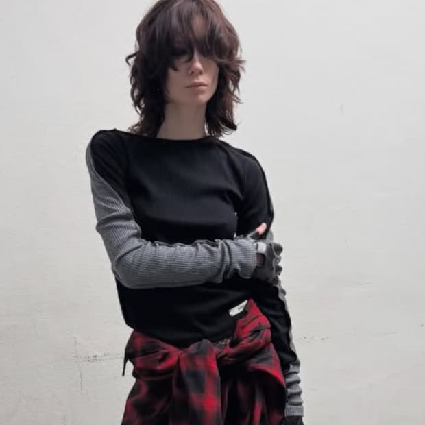 HALF AND HALF LONG SLEEVE TOP