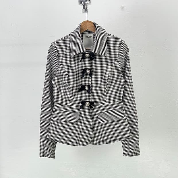 신스덴 하운드 투스 체크 리벳 펄 플랩 포켓 블레이저
