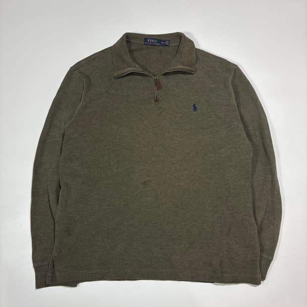 폴로랄프로렌 카키 반집업 니트