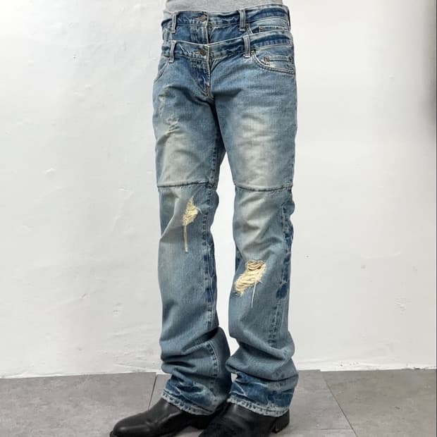 PPFM Double Waist Distressed Denim