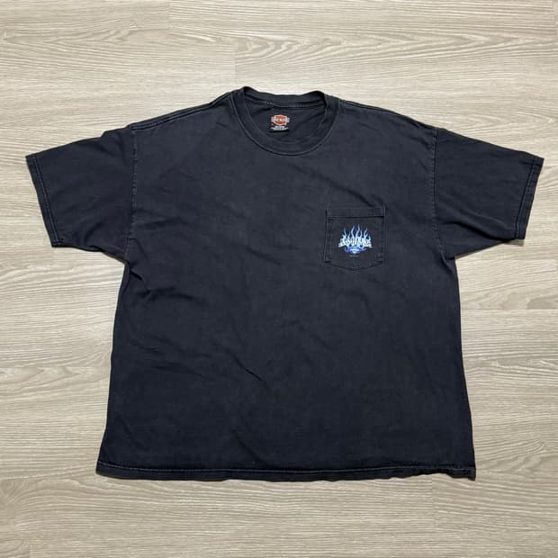 90s 할리데이비슨 플레임 포켓 반팔 티셔츠 USA made XL