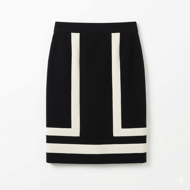 JJ지고트 블랙 배색 H라인 미디 스커트 55 | 하객룩 출근룩