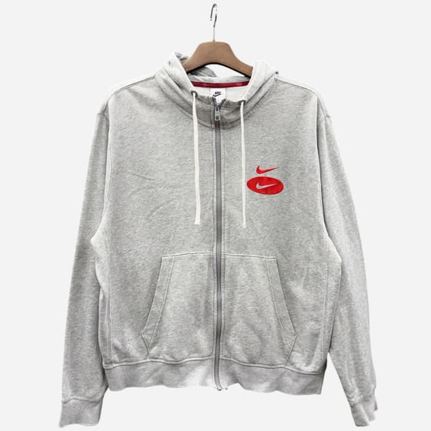 나이키 올드스쿨 후드집업 앙상블 스우시 로고 하이넥 디테일 멜란지그레이
