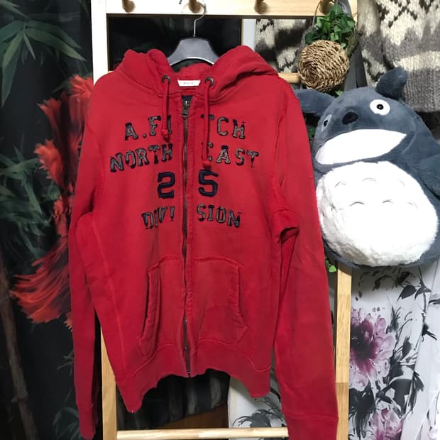 아베크롬비 레드 데미지 스웻 후드집업