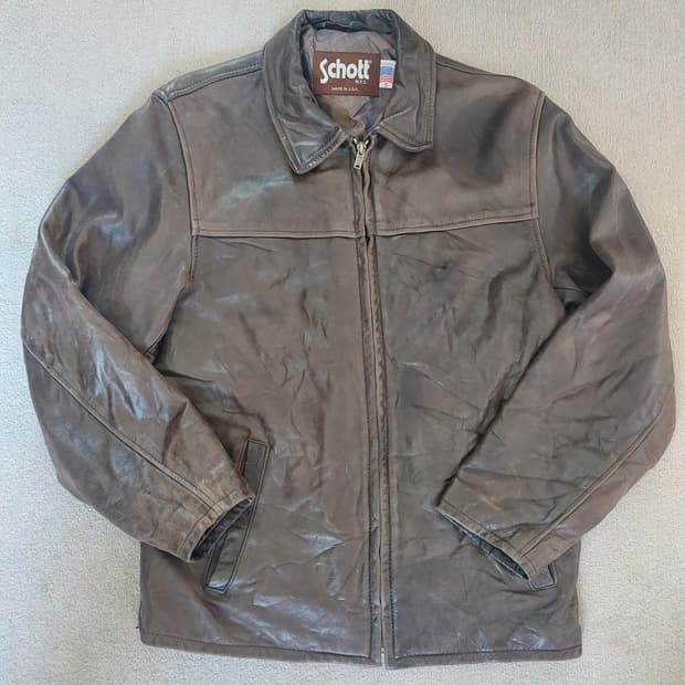 빈티지 Schott 브라운 가죽 자켓 S (Made in USA)