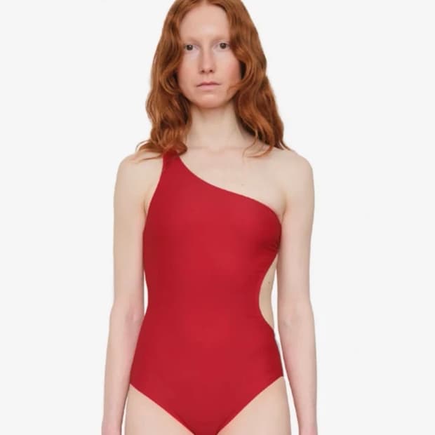 오소이 원숄더 수영복 레드 새상품