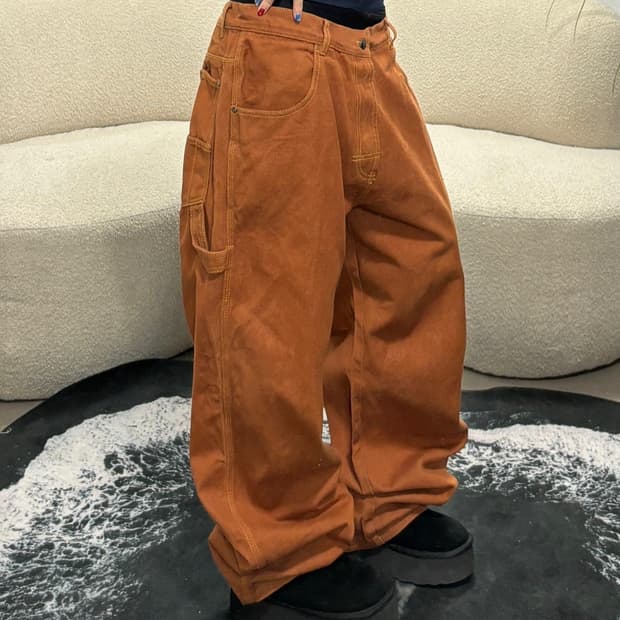 90s 빈티지 올드스쿨 브라운 와이드 워크 팬츠