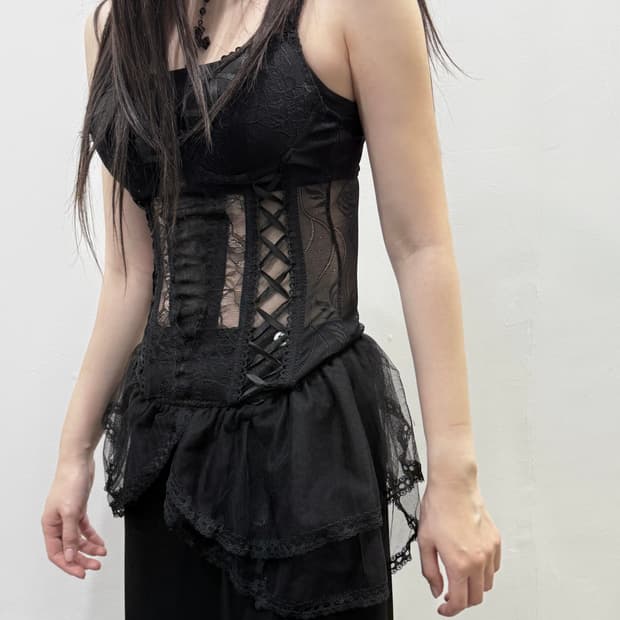 시스루 아일렛 디테일 코르셋