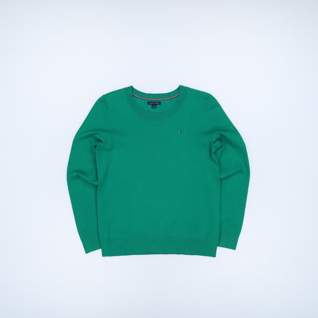 M 타미힐피거 라운드 코튼 얇은 니트 그린 4176