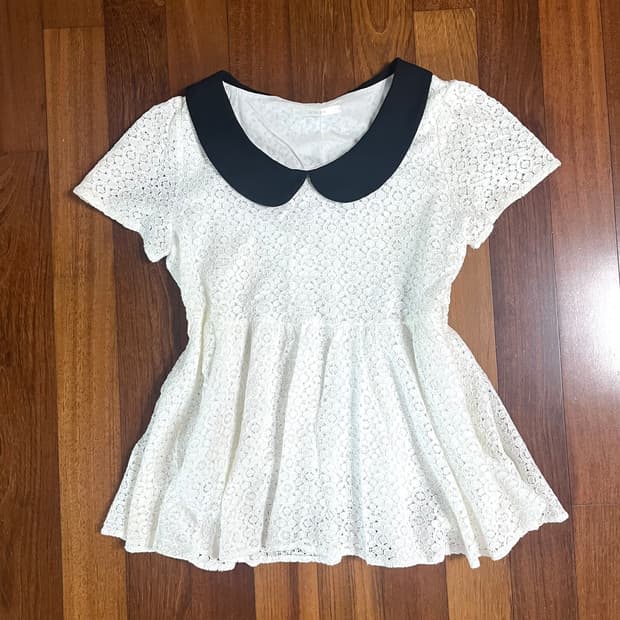 일브 둥근카라레이스 블라우스 로걀탑 아일릿코어일녀히메갸루 모리하구미빈티지