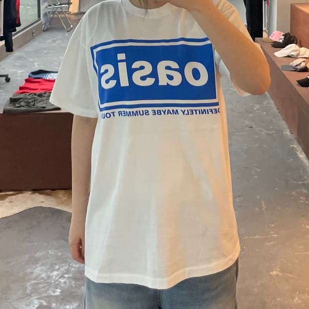 빈티지 오아시스 밴드 프린팅 화이트 반팔 H2388