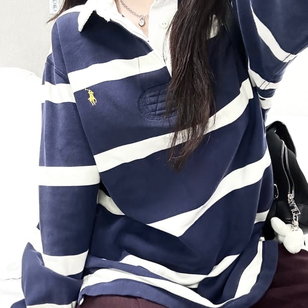 폴로 스몰로고 네이비 단가라 럭비티
