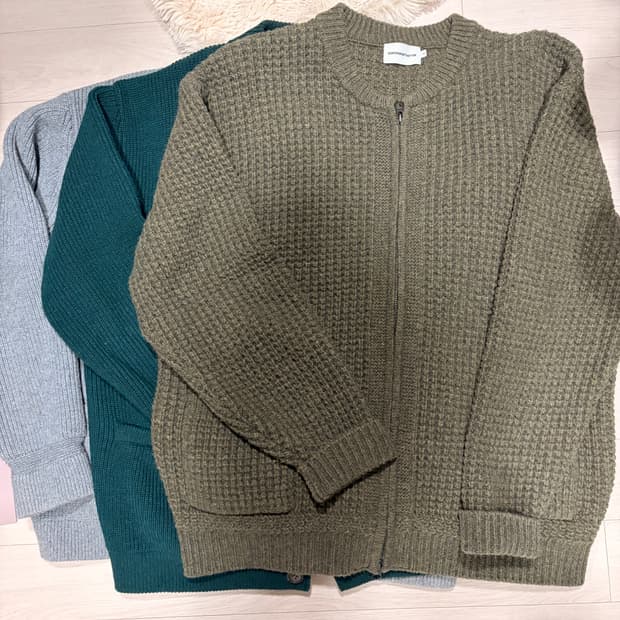 에스피오나지 밀러 가디건 L 그레이 포레스트그린 와플 집업 올리브