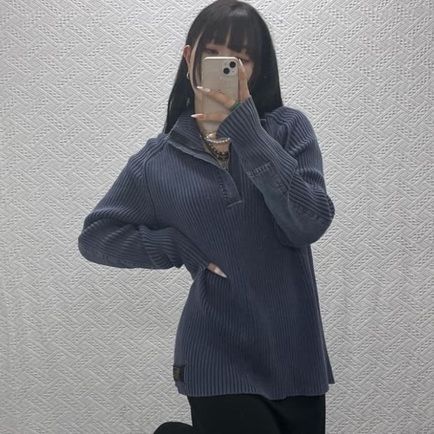 폴로 랄프로렌 빈티지 폭닥 하이넥 반집업 니트 M C09391