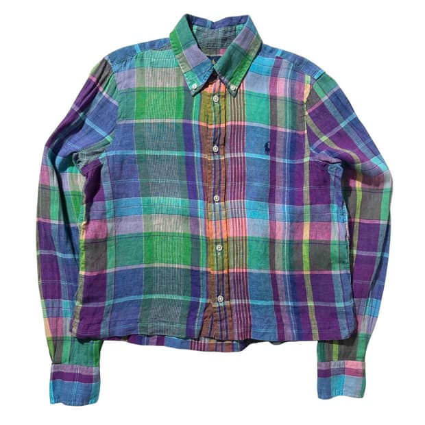 폴로 랄프로렌 린넨 크롭 체크 셔츠