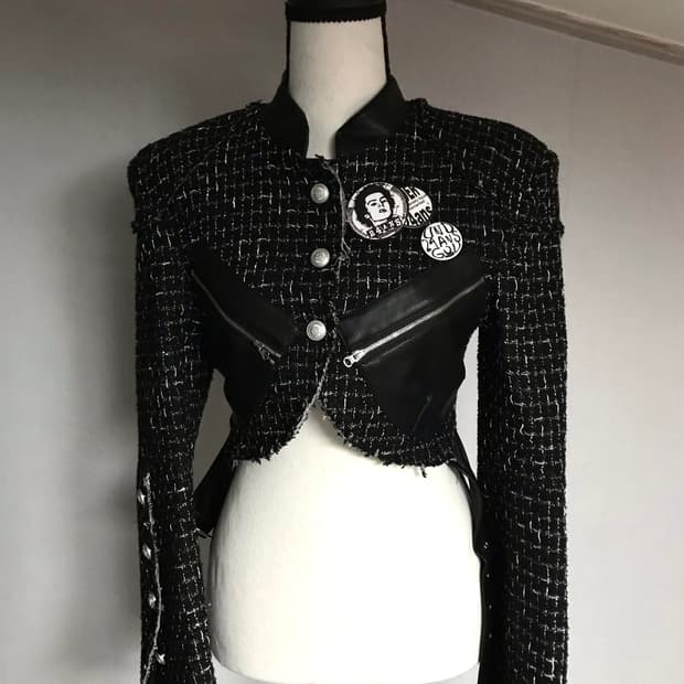 24ans Tweed Leather Mixed Jacket