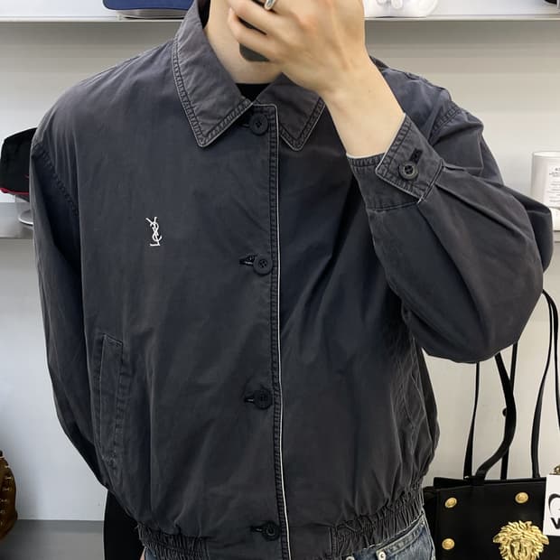 입생로랑 90s YSL 로고 블루종 자켓