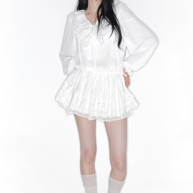 더티스 페탈 블룸 스칼럽 드레스 화이트