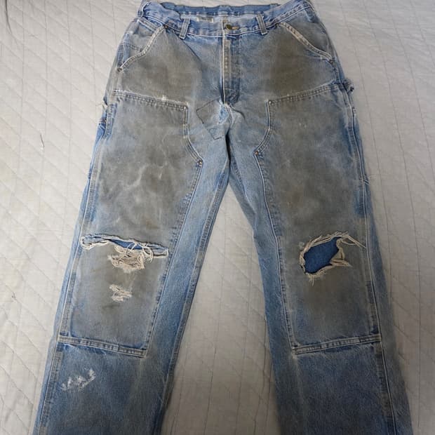 [34X32] 빈티지 칼하트 더블니 B73 DST 데님팬츠 트래쉬드