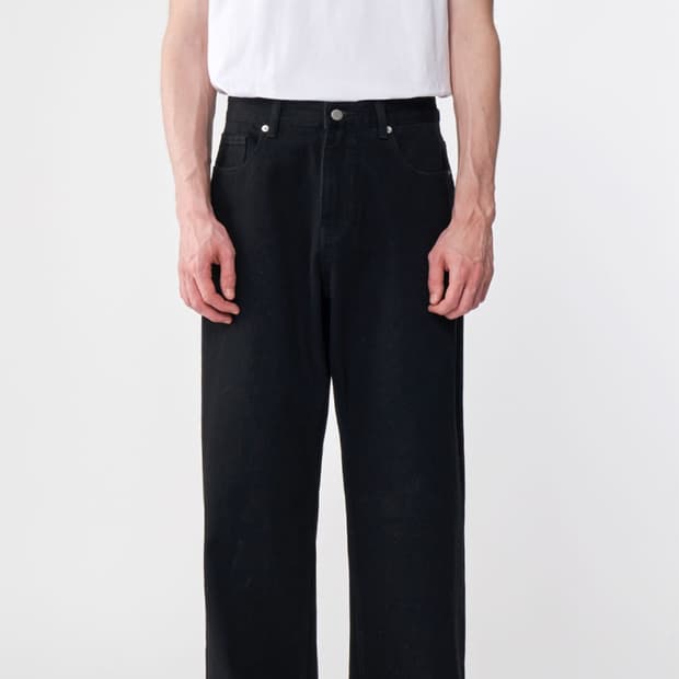 Untapped studio 빈티지 워싱 와이드 데님 블랙 M