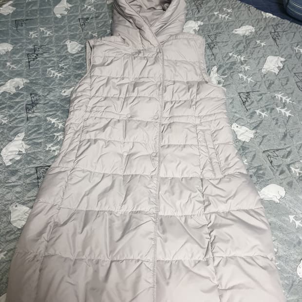 JAJU 여성 경량 다운필 롱 베스트 후드 패딩 그레이 (S)