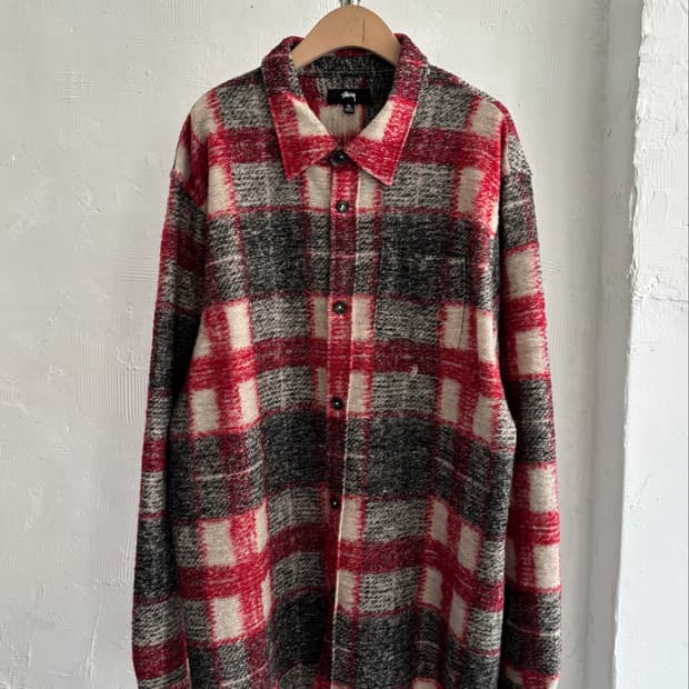 Stussy 스투시 레드 멀티 체크 헤어리 셔츠 자켓