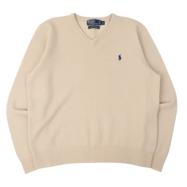 폴로 랄프로렌 아이보리 램스울 브이넥 니트