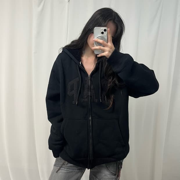 GAP black fleece hood zip-up