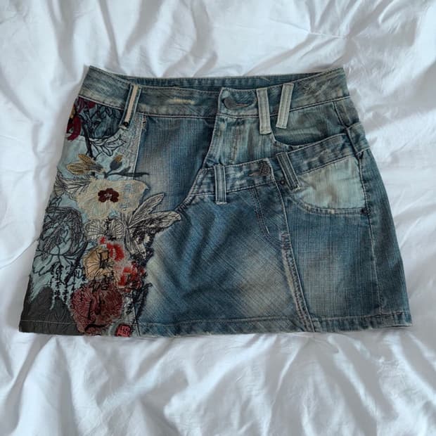 빈티지 자수 데님 스커트 