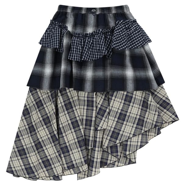 구해요) 뚜오미오 체크 스커트 MIXED TIERED SKIRT