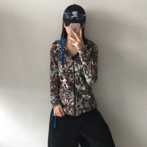 아디다스 콜라주 프린팅 후드집업