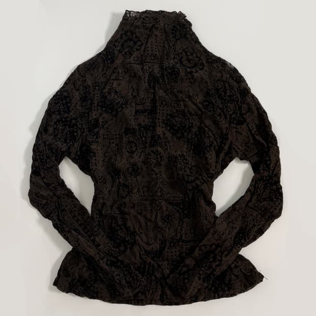 빈티지 오리엔탈 와투케 아카이브 패턴 매쉬 탑 큐빈 파우닝