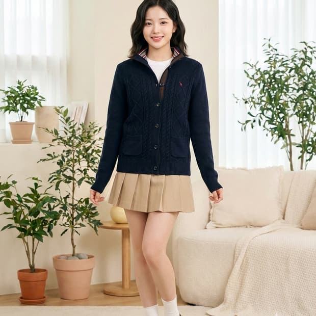 HAZZYS 헤지스 울 100% 케이블 니트 가디건