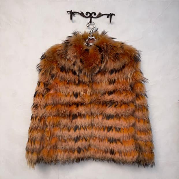 Mixed orange brown fox fur jacket 