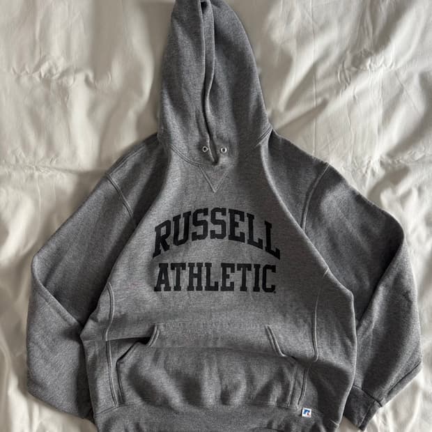 [L] 00s 러셀 애슬레틱 레터링 후드 그레이