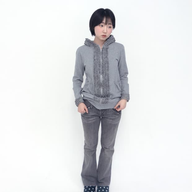 소프트 레이스 그레이 후드 집업