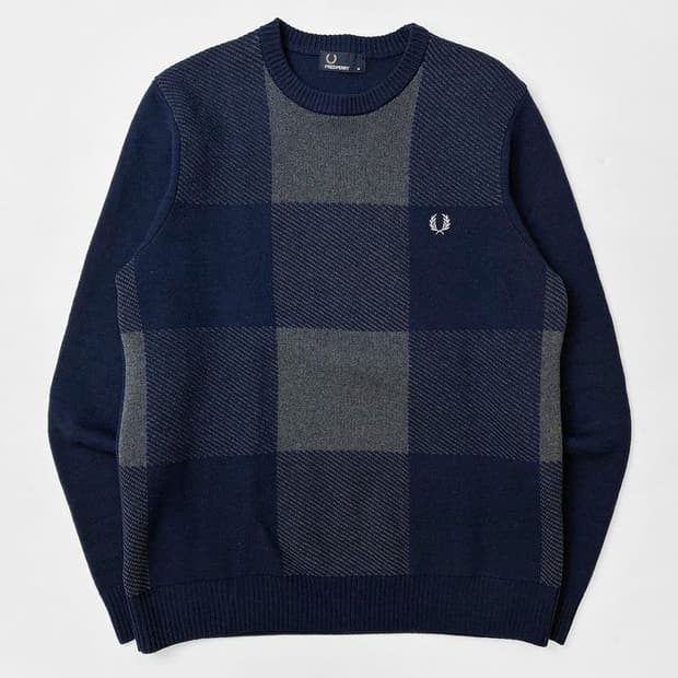 프레드페리 헤비 울 체크 패턴 라운드 니트 PN5195