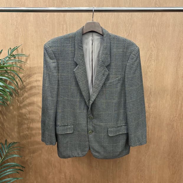 입생로랑 싱글 블레이저 자켓 하운드투스 체크 패턴 투버튼 디테일 브라운