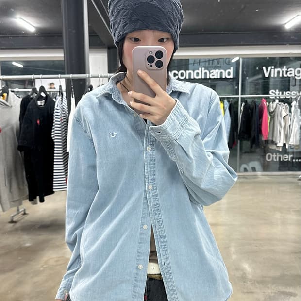 트루릴리전 연청 데님 긴 팔 셔츠