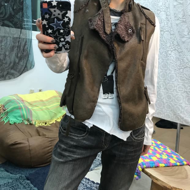 Papaya 양털 스웨이드 베스트 자켓 