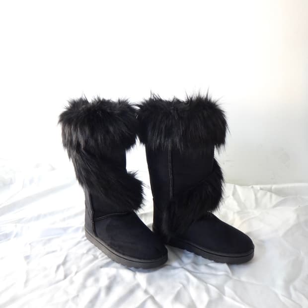 Swirl fur long boots / black