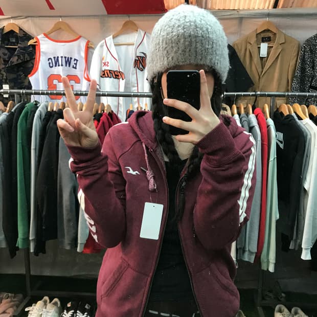 홀리스터 버건디 빈티지 후드집업