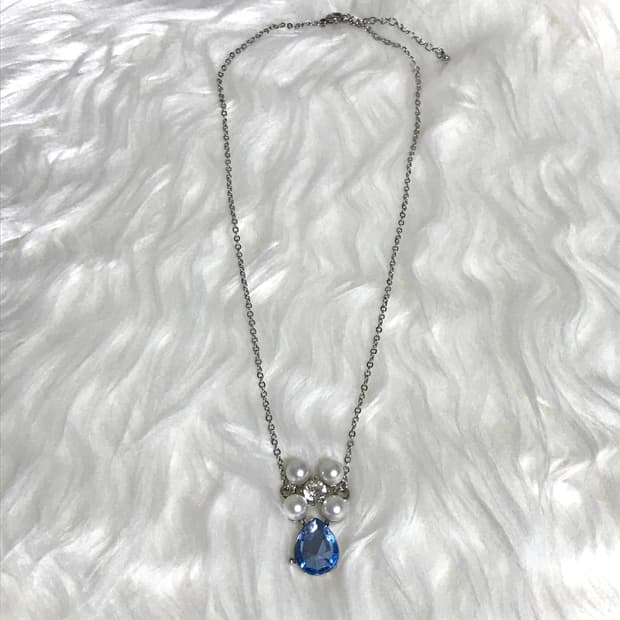 빈티지 블루 진주 크리스탈 공주 갸루 써지컬스틸 체인 목걸이