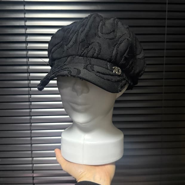 일본 빈티지 블랙 뉴스보이캡 빵모자 헌팅캡 베레모 부클 절개 메탈 팁