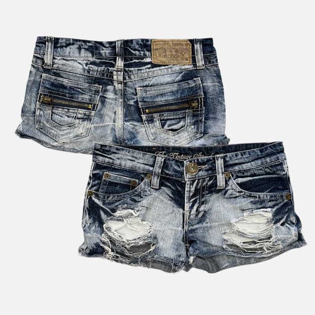 distressed low-rise denim shorts