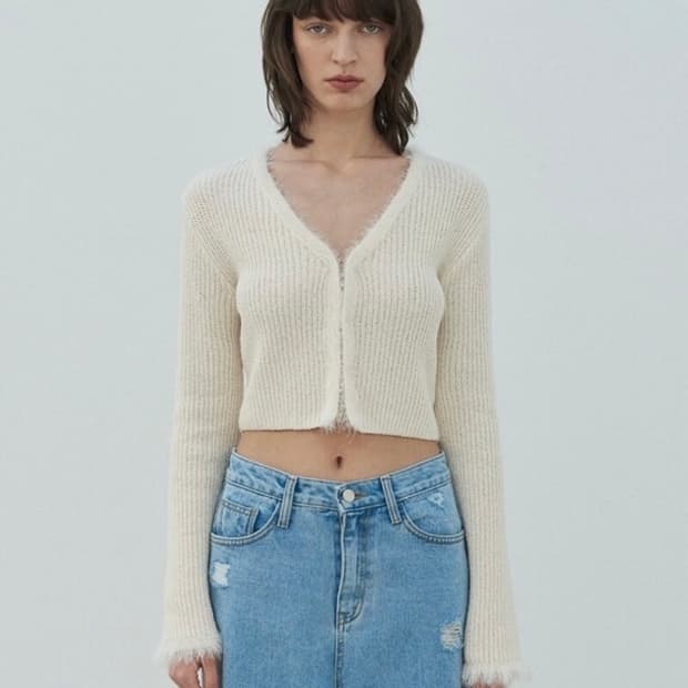 다이애그널 퍼 트리밍 가디건 아이보리 [레드벨벳 아이린, 한선화 착용]